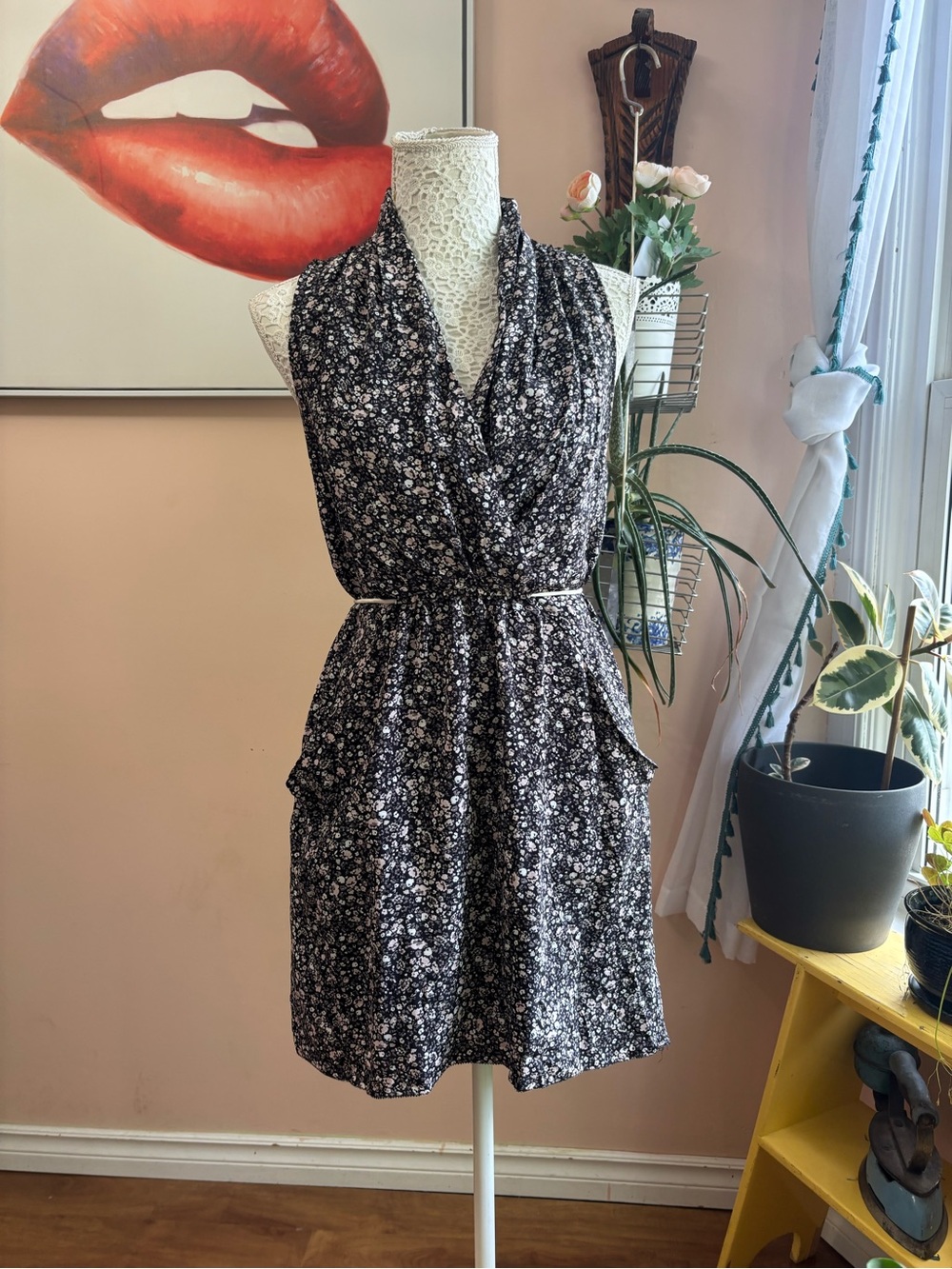 Wilfred Black Floral Halter-Style Mini Dress